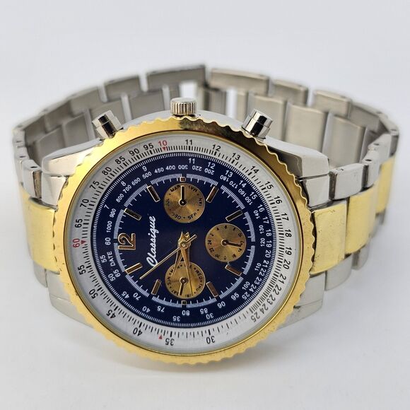 Classique 40MM Two Tone Quartz Analog Men's Fashion Watch 7.5" Wrist New Battery - Picture 1 of 12